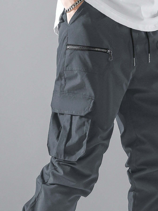 Manfinity Loose Fit Men's Cargo Pants With Flap Pockets, Side Drawstring Waist