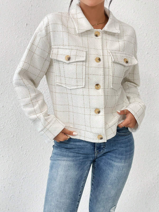 Priv Plaid Print Drop Shoulder Flap Pocket Jacket