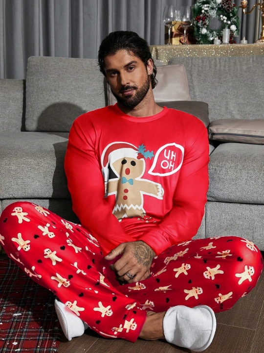 Men Christmas Print PJ Set