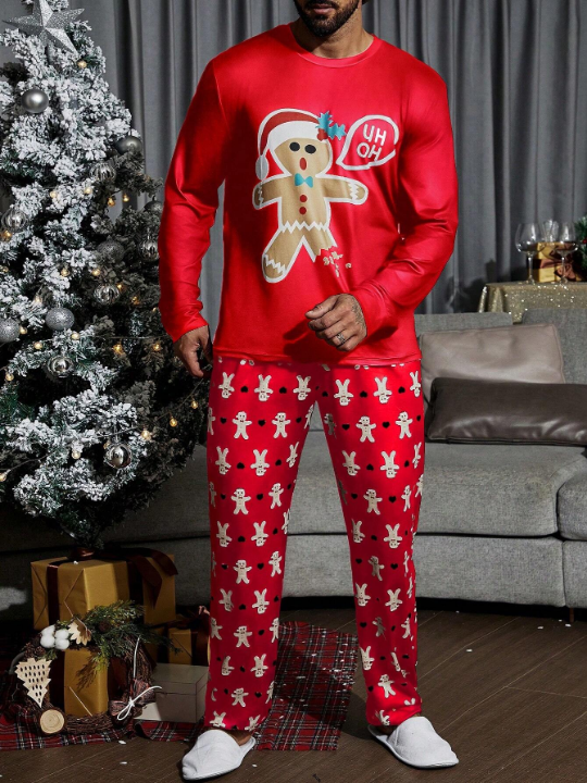 Men Christmas Print PJ Set