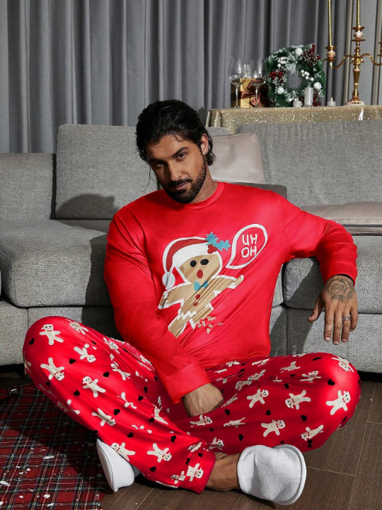 Men Christmas Print PJ Set