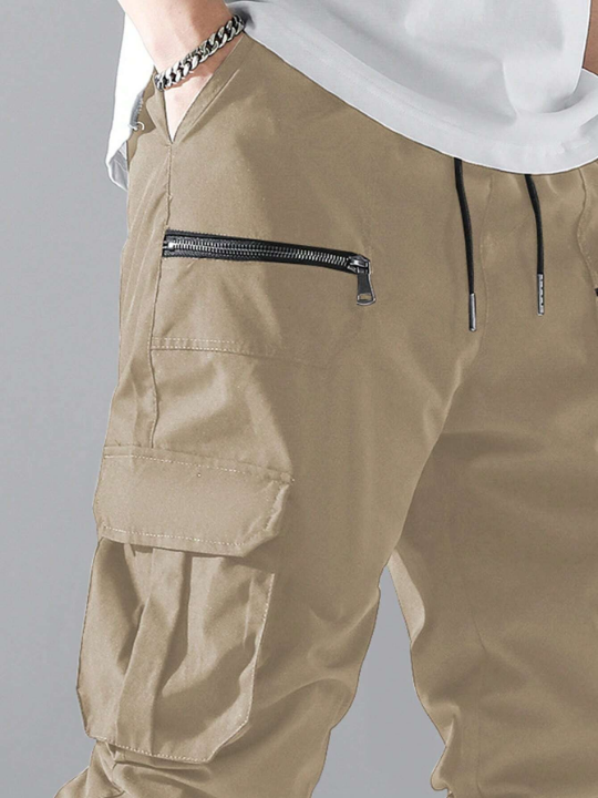 Manfinity Men's Loose-Fit Cargo Pants With Flap Pockets, Side Drawstrings