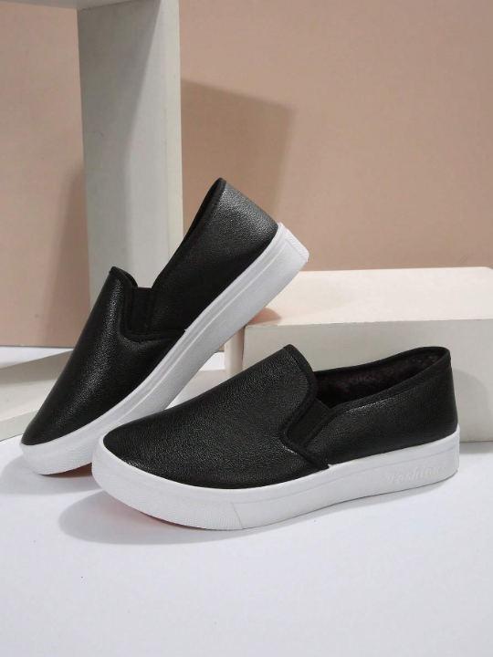 Women's Autumn And Winter Breathable Fabric Warm Velvet Lined Casual Sneakers Slip-on Lightweight Shoes Fabric Student Shoes