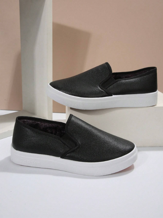 Women's Autumn And Winter Breathable Fabric Warm Velvet Lined Casual Sneakers Slip-on Lightweight Shoes Fabric Student Shoes