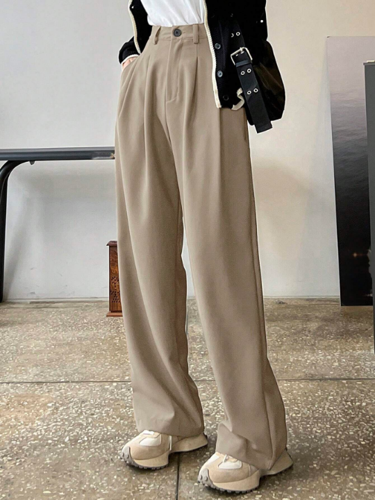 DAZY High Waist Plicated Detail Straight Leg Pants