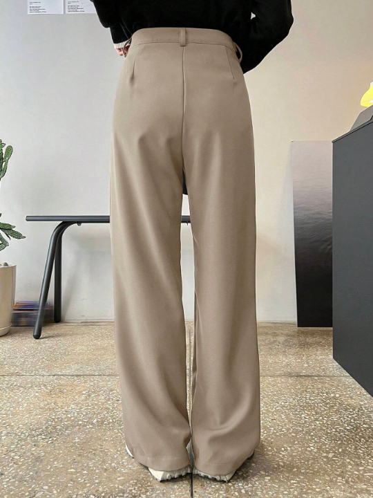 DAZY High Waist Plicated Detail Straight Leg Pants