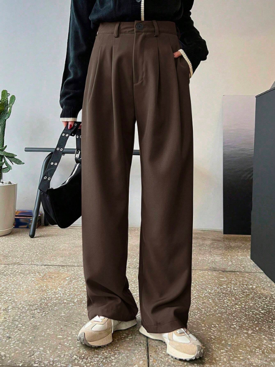 DAZY High Waist Plicated Detail Wide Leg Pants