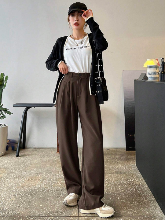 DAZY High Waist Plicated Detail Wide Leg Pants