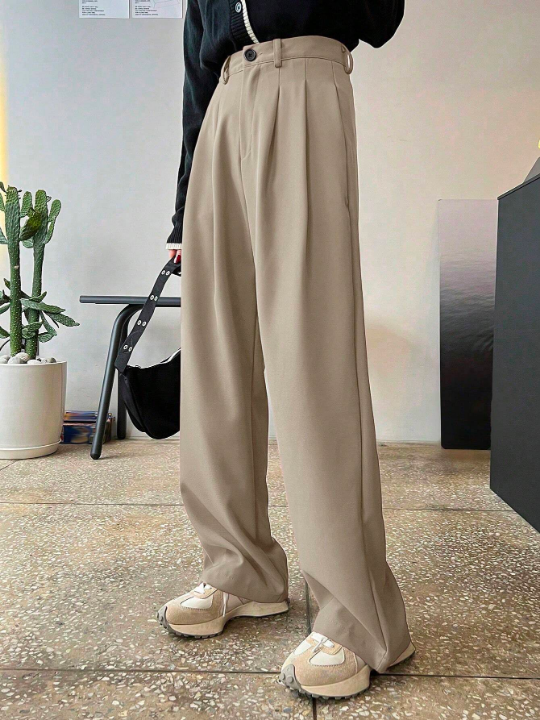 DAZY High Waist Plicated Detail Straight Leg Pants