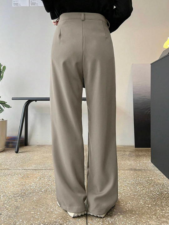 DAZY High Waist Plicated Detail Straight Leg Pants