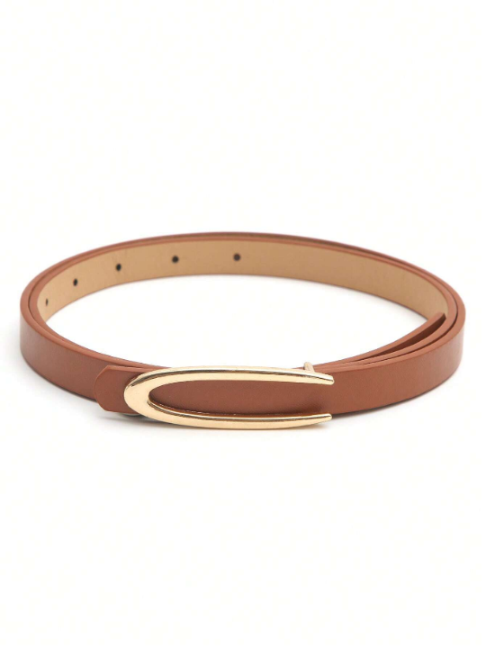 3pcs Women's Gold Tone Buckle Black/white/brown All-match Romantic Casual Thin Belt, Suitable For All Seasons