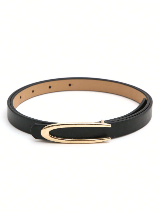 3pcs Women's Gold Tone Buckle Black/white/brown All-match Romantic Casual Thin Belt, Suitable For All Seasons