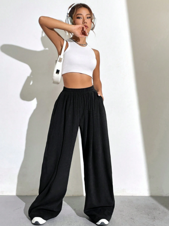 Solid Color Wide Leg Pants