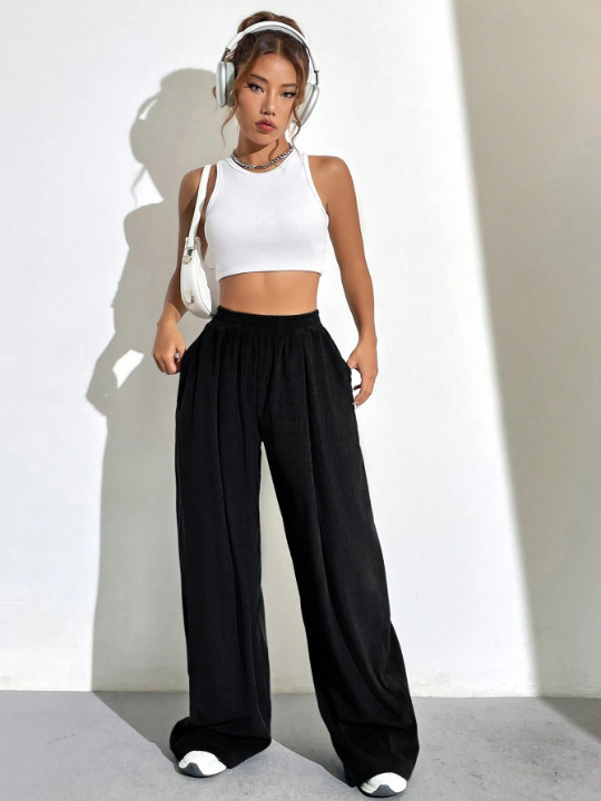 Solid Color Wide Leg Pants