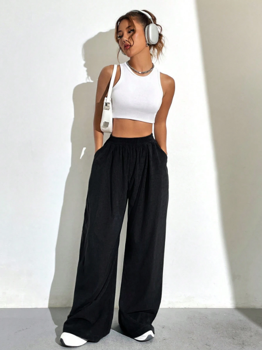 Solid Color Wide Leg Pants