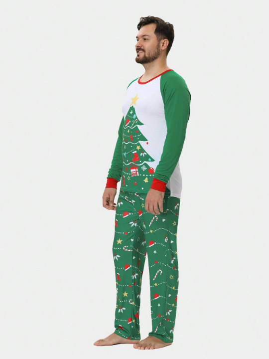 Men Christmas Print Raglan Sleeve 1pc Top & 1pc Pants PJ Set