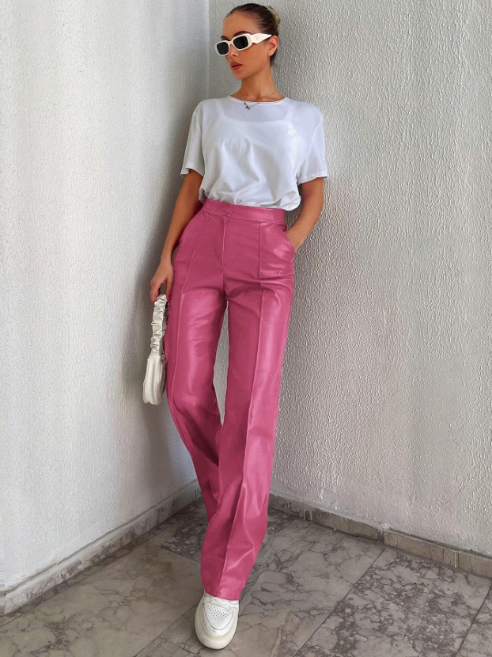 High Waist Seam Detail PU Pants