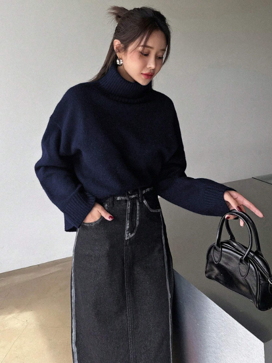 DAZY Turtleneck Drop Shoulder Sweater