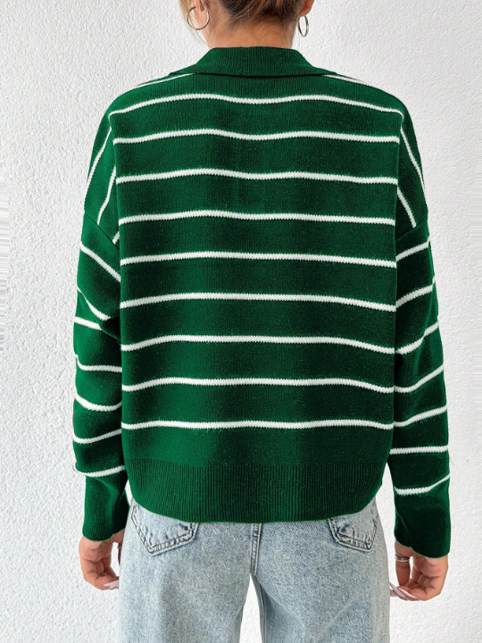 Striped Pattern Drop Shoulder Sweater