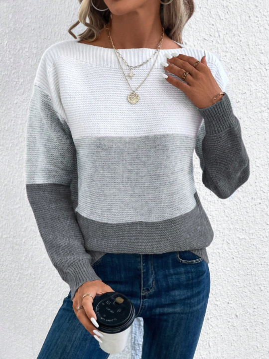 Color Block Drop Shoulder Sweater