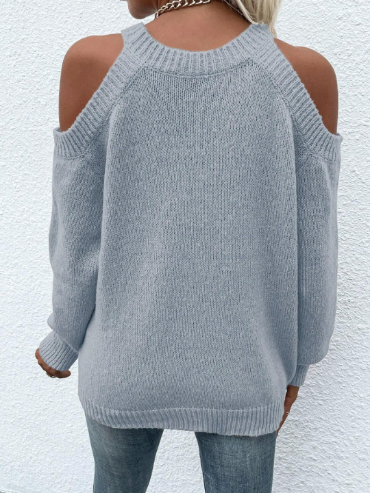 LUNE Cold Shoulder Ribbed Knit Sweater