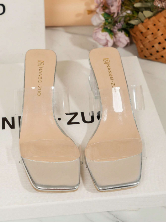 2023 New Arrival Women's High Heel Sandals For Holiday Season, Featuring Double Strap, Clear Band, Crystal Heel, Elegant And Fashionable, Perfect For Christmas And Outdoor Activities