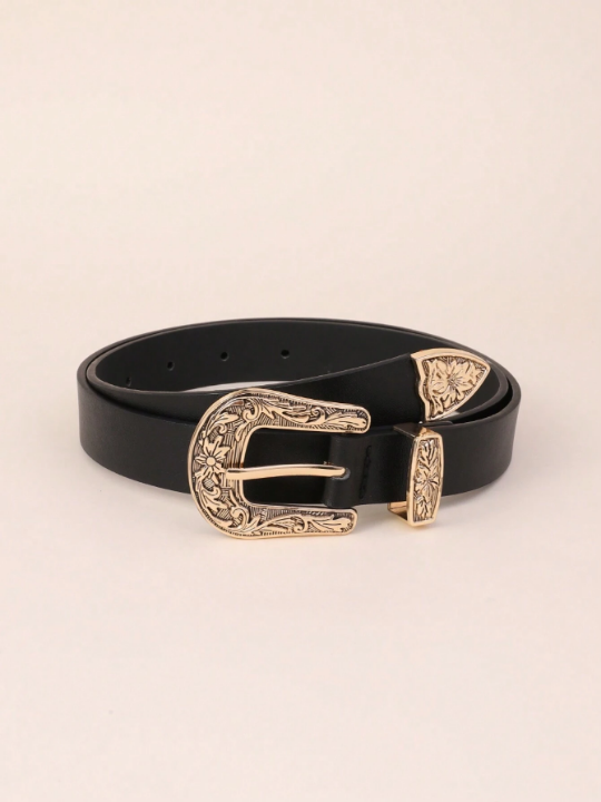 Western Style Buckle Belt For Women, Fashionable And Versatile Decorative Leather Belt