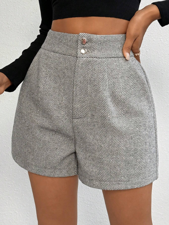 Priv Herringbone Button Front Shorts