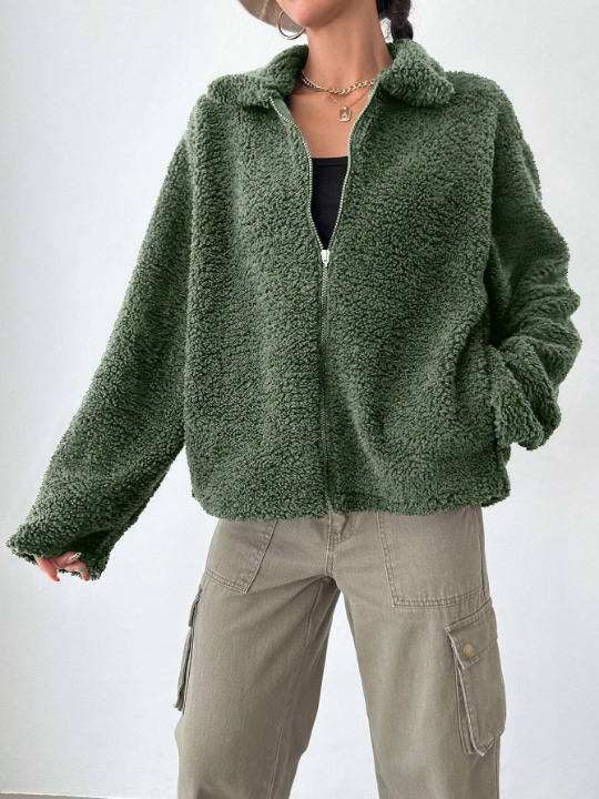 Women's Drop-shoulder Teddy Regular Coat