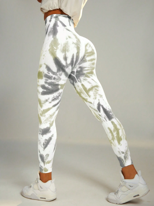 Yoga Floral Tie Dye Wideband Waist Sports Leggings