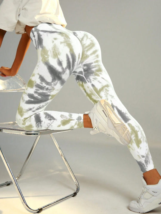 Yoga Floral Tie Dye Wideband Waist Sports Leggings