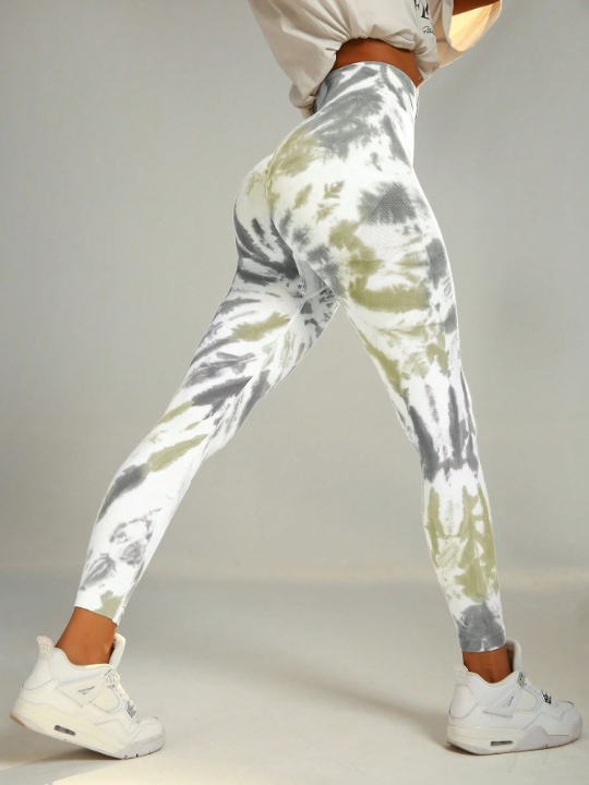 Yoga Floral Tie Dye Wideband Waist Sports Leggings