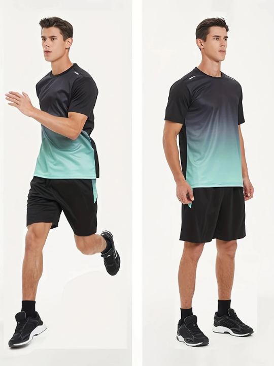 Sports Suit Men's Running And Cycling Fitness Clothes Breathable Short-Sleeved Ice Silk T-Shirt Quick-Drying Clothes Basketball Suit Gym Clothes Men, Athletic Suit, Tracksuit Men Shorts Set