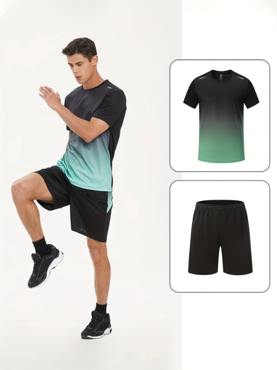 Sports Suit Men's Running And Cycling Fitness Clothes Breathable Short-Sleeved Ice Silk T-Shirt Quick-Drying Clothes Basketball Suit Gym Clothes Men, Athletic Suit, Tracksuit Men Shorts Set