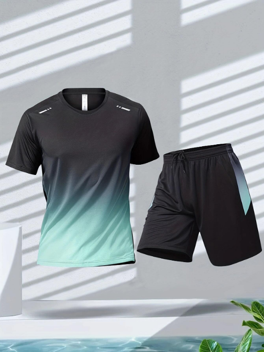 Sports Suit Men's Running And Cycling Fitness Clothes Breathable Short-Sleeved Ice Silk T-Shirt Quick-Drying Clothes Basketball Suit Gym Clothes Men, Athletic Suit, Tracksuit Men Shorts Set