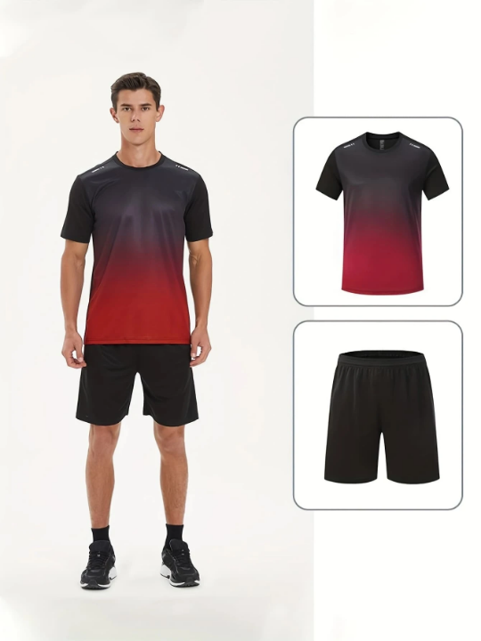 Men's Sports Set For Running, Cycling, Fitness, Breathable Short Sleeve Icing T-Shirt, Quick-Drying Shirt & Basketball Shorts Gym Clothes Men, Athletic Suit, Tracksuit Men Shorts Set