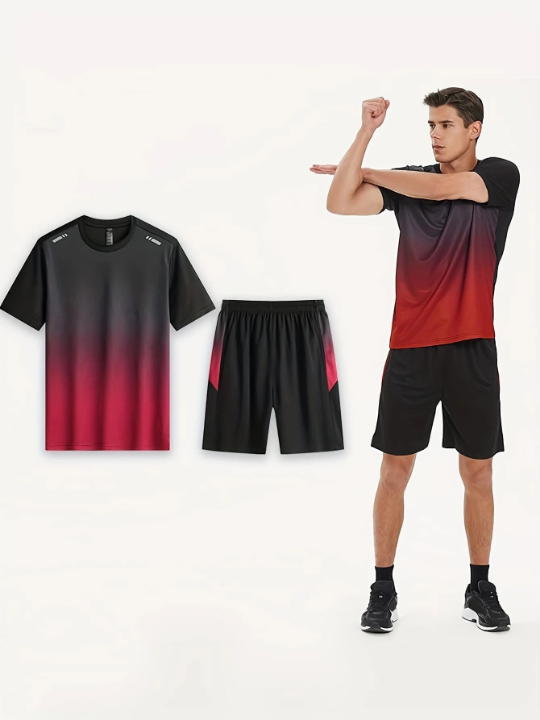 Men's Sports Set For Running, Cycling, Fitness, Breathable Short Sleeve Icing T-Shirt, Quick-Drying Shirt & Basketball Shorts Gym Clothes Men, Athletic Suit, Tracksuit Men Shorts Set