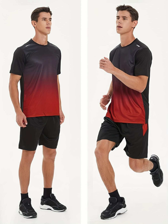 Men's Sports Set For Running, Cycling, Fitness, Breathable Short Sleeve Icing T-Shirt, Quick-Drying Shirt & Basketball Shorts Gym Clothes Men, Athletic Suit, Tracksuit Men Shorts Set