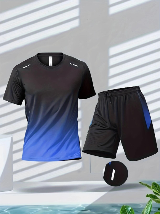 Men's Sports Suit For Running, Cycling, Fitness, Breathable Short-Sleeved Ice Silk T-Shirt And Quick-Drying Basketball Outfit Gym Clothes Men, Athletic Suit, Tracksuit Men Shorts Set