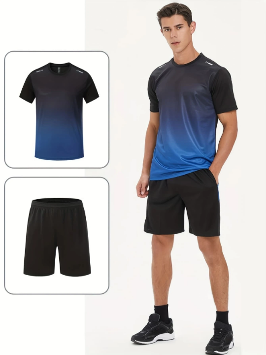 Men's Sports Suit For Running, Cycling, Fitness, Breathable Short-Sleeved Ice Silk T-Shirt And Quick-Drying Basketball Outfit Gym Clothes Men, Athletic Suit, Tracksuit Men Shorts Set