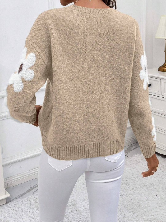 Essnce Floral Pattern Drop Shoulder Sweater