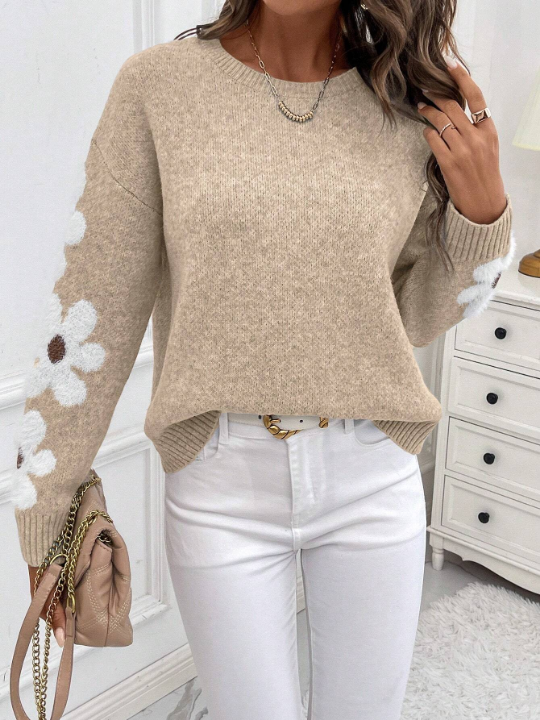 Essnce Floral Pattern Drop Shoulder Sweater