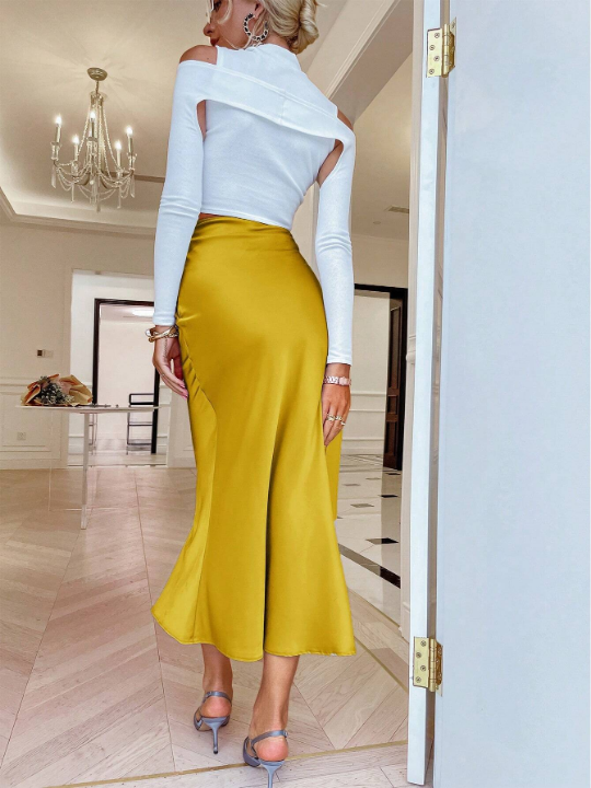 Sollinarry Solid High Waist Mermaid Hem Skirt