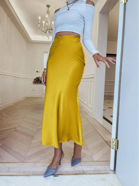 Sollinarry Solid High Waist Mermaid Hem Skirt