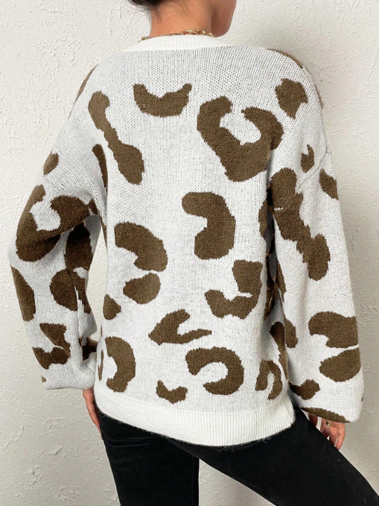 Frenchy Leopard Pattern Drop Shoulder Sweater