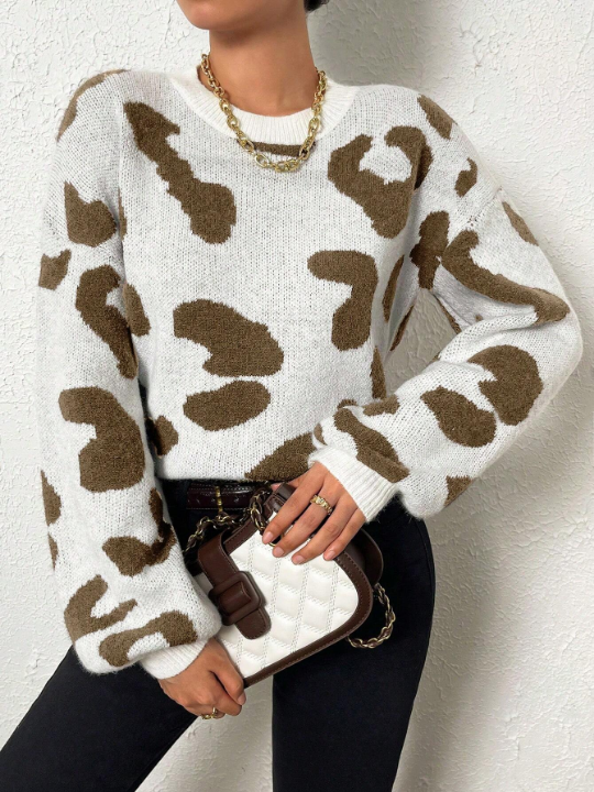 Frenchy Leopard Pattern Drop Shoulder Sweater