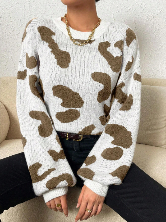 Frenchy Leopard Pattern Drop Shoulder Sweater