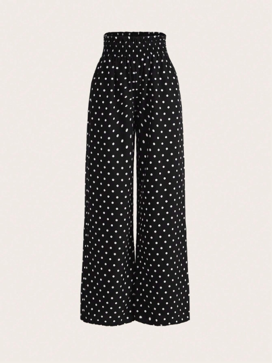 Priv Polka Dot Print High Waist Wide Leg Pants