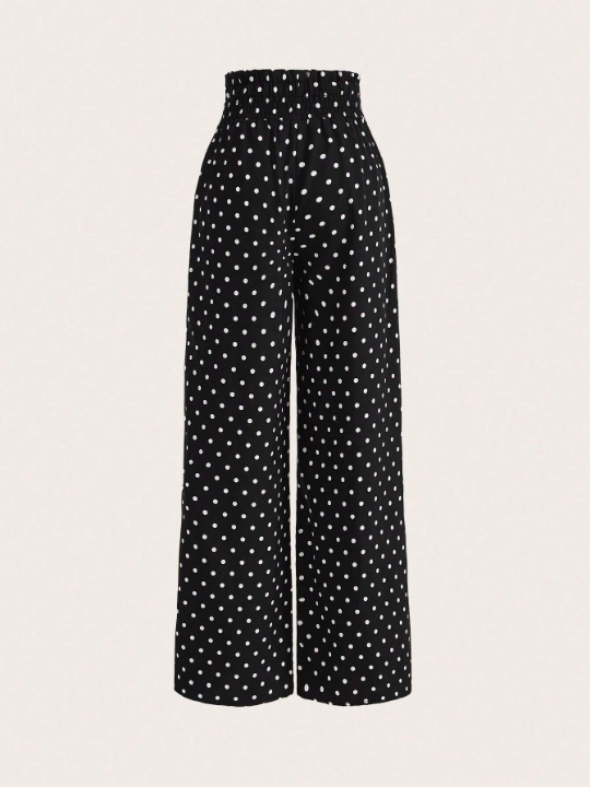 Priv Polka Dot Print High Waist Wide Leg Pants