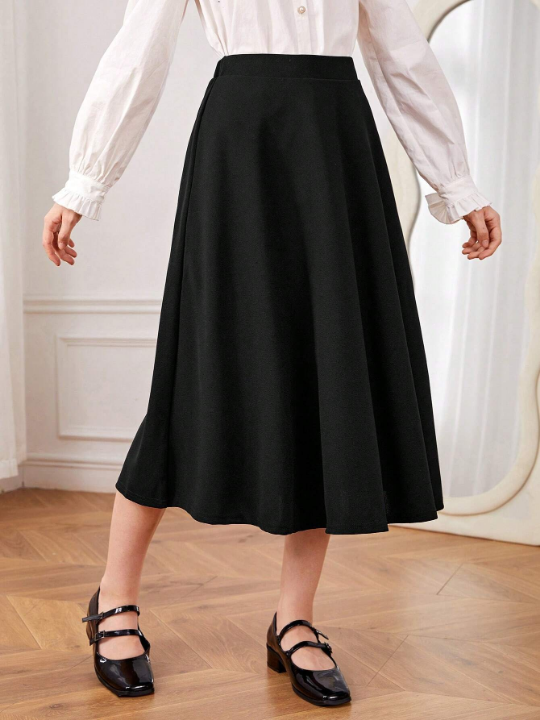 Teenage Girls' Knit Solid Color High Waist Side Slit Zipper Closure Casual Loose Maxi Skirt